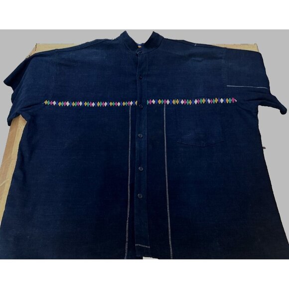 Classy City Chicks Guatemalan Made Cotton Acrylic Mens Short Sleeve Navy Blue Em - Picture 2 of 12